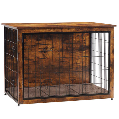Wooden Dog Crate Furniture with Cushion & Double Doors