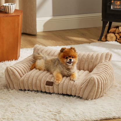 Bedsure Cute Pet Couch - Fluffy Cat Sofa with Premium Soft Corduroy Fleece, Fuzzy Pet Couch Bed with Removable Washable Cover, Supportive Cat Chair