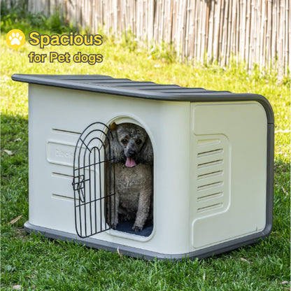 Durable Plastic Dog House with Lockable Door & Elevated Floor