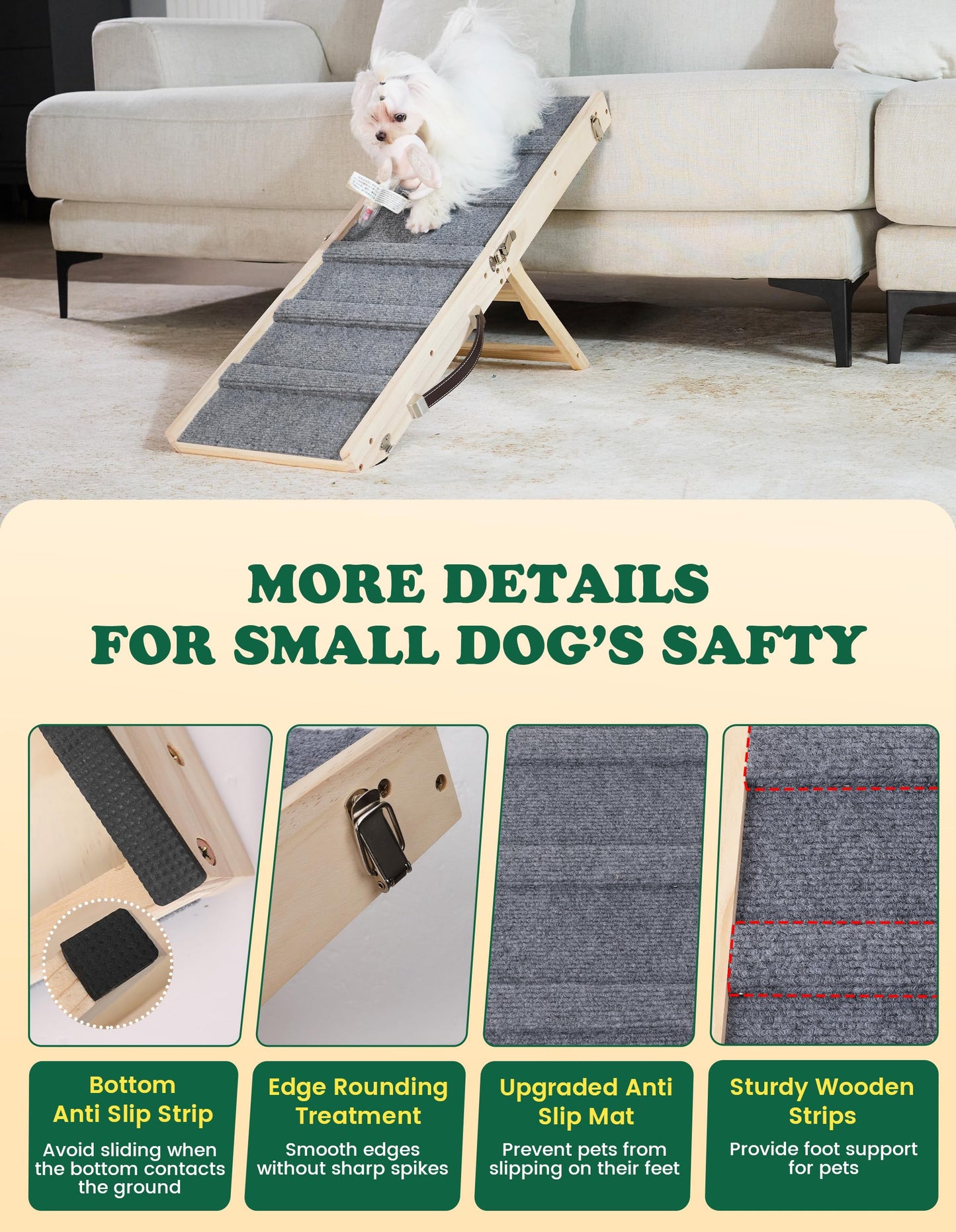 Foldable Adjustable Dog Ramp with Non-Slip Carpet for Couch