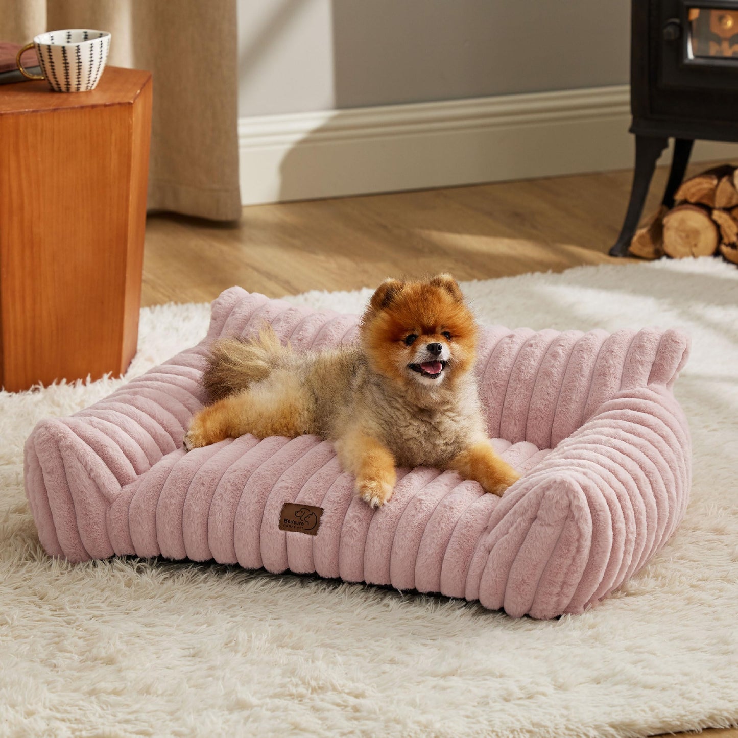 Bedsure Cute Pet Couch - Fluffy Cat Sofa with Premium Soft Corduroy Fleece, Fuzzy Pet Couch Bed with Removable Washable Cover, Supportive Cat Chair