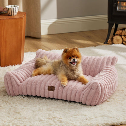 Bedsure Cute Pet Couch - Fluffy Cat Sofa with Premium Soft Corduroy Fleece, Fuzzy Pet Couch Bed with Removable Washable Cover, Supportive Cat Chair
