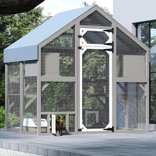 71" Outdoor Catio Cat Enclosure with Wooden Frame & Weatherproof Roof