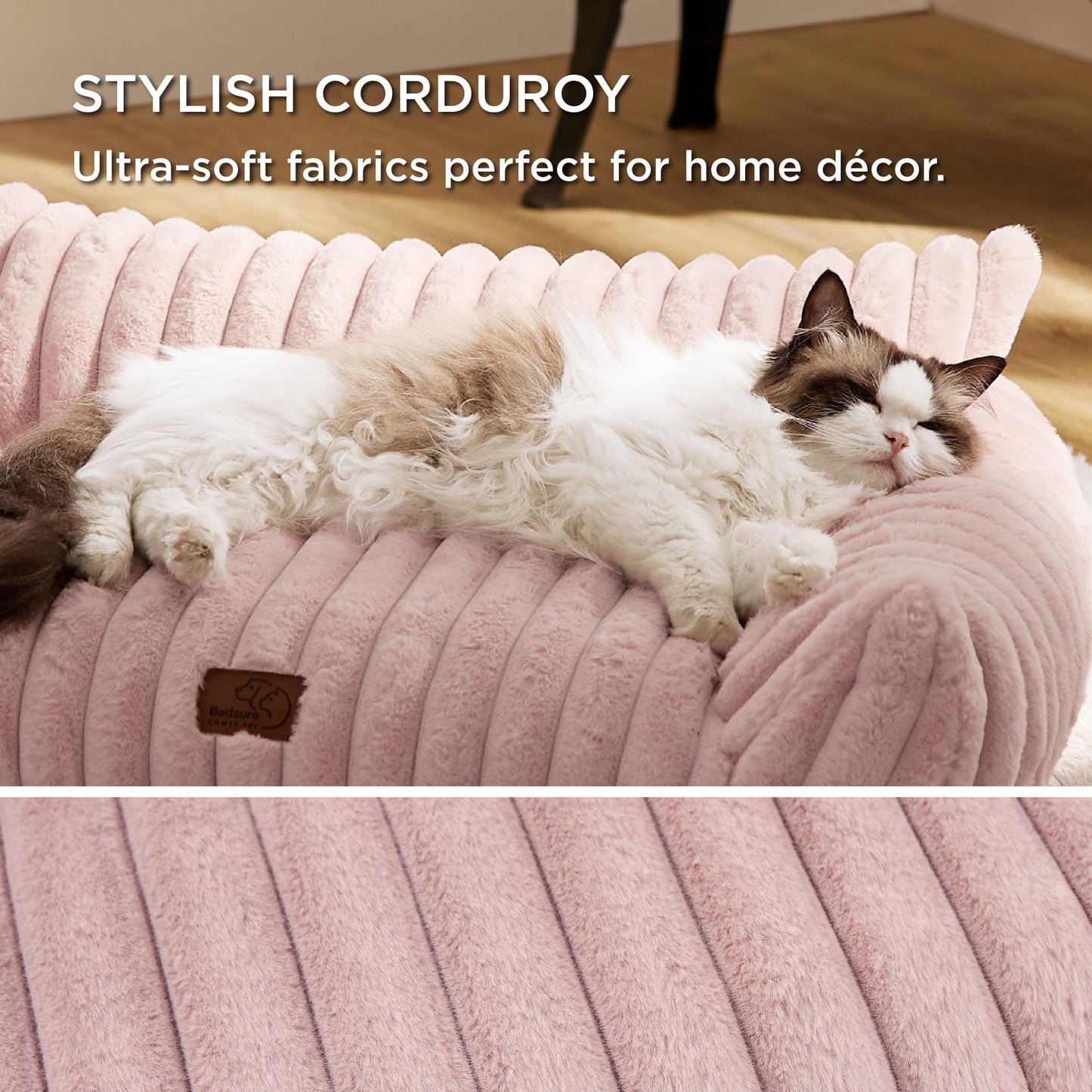 Bedsure Cute Pet Couch - Fluffy Cat Sofa with Premium Soft Corduroy Fleece, Fuzzy Pet Couch Bed with Removable Washable Cover, Supportive Cat Chair