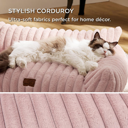Bedsure Cute Pet Couch - Fluffy Cat Sofa with Premium Soft Corduroy Fleece, Fuzzy Pet Couch Bed with Removable Washable Cover, Supportive Cat Chair