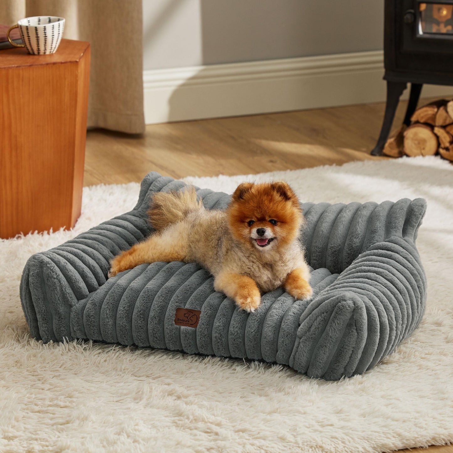Bedsure Cute Pet Couch - Fluffy Cat Sofa with Premium Soft Corduroy Fleece, Fuzzy Pet Couch Bed with Removable Washable Cover, Supportive Cat Chair