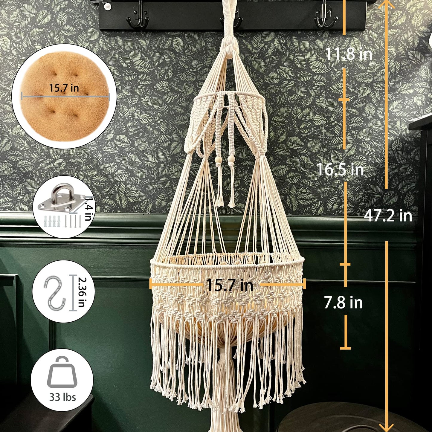 Boho Macrame Cat Hammock Wall Hanging Bed for Indoor Cats
