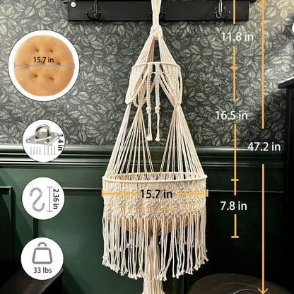 Boho Macrame Cat Hammock Wall Hanging Bed for Indoor Cats
