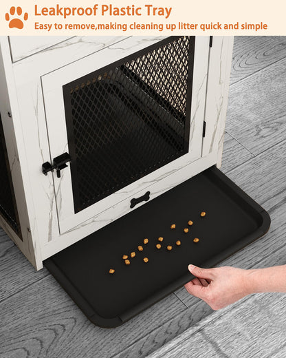 Wooden Dog Crate End Table with Drawer, Cushion & USB Charging