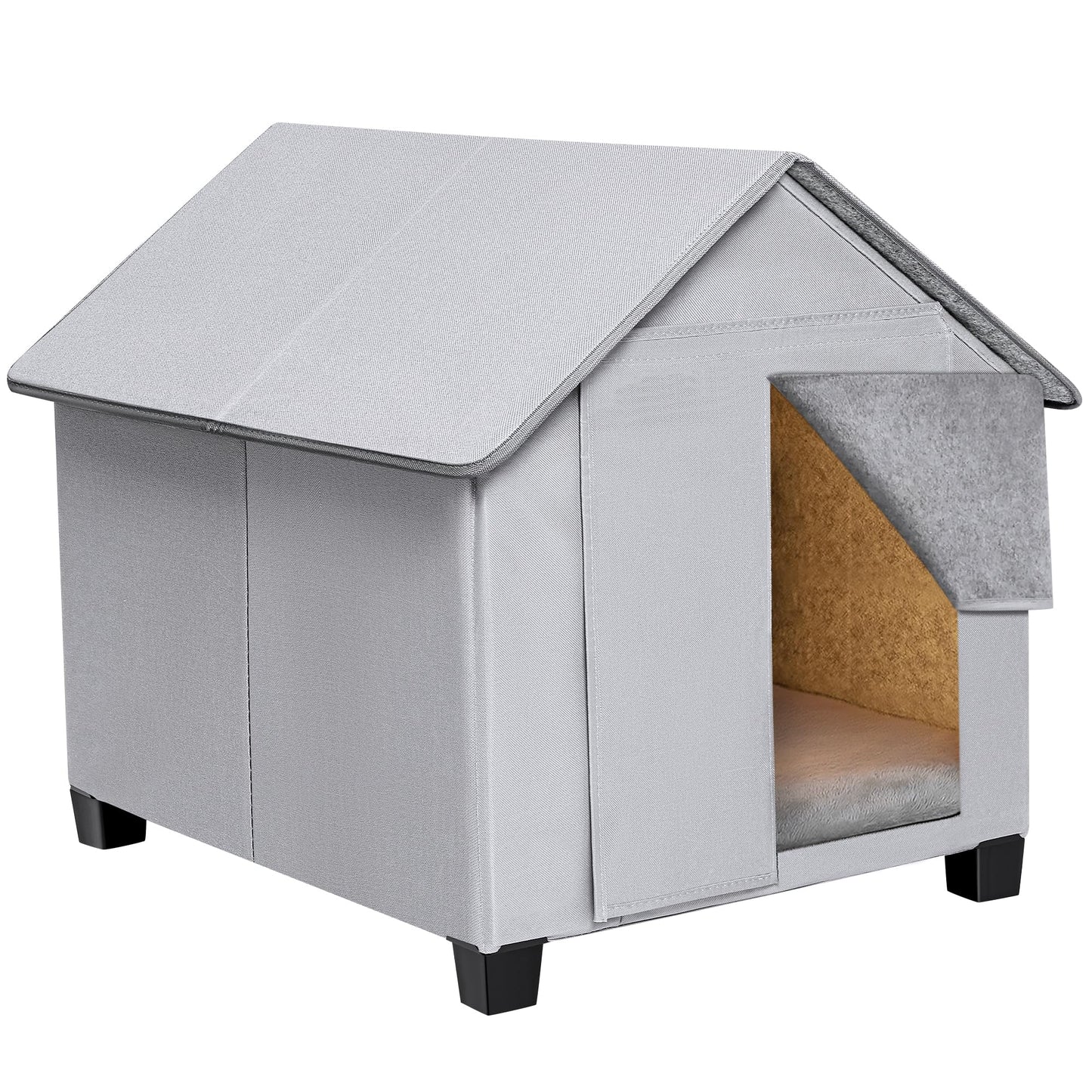 Elevated Foldable Dog House with Removable Plush Mat