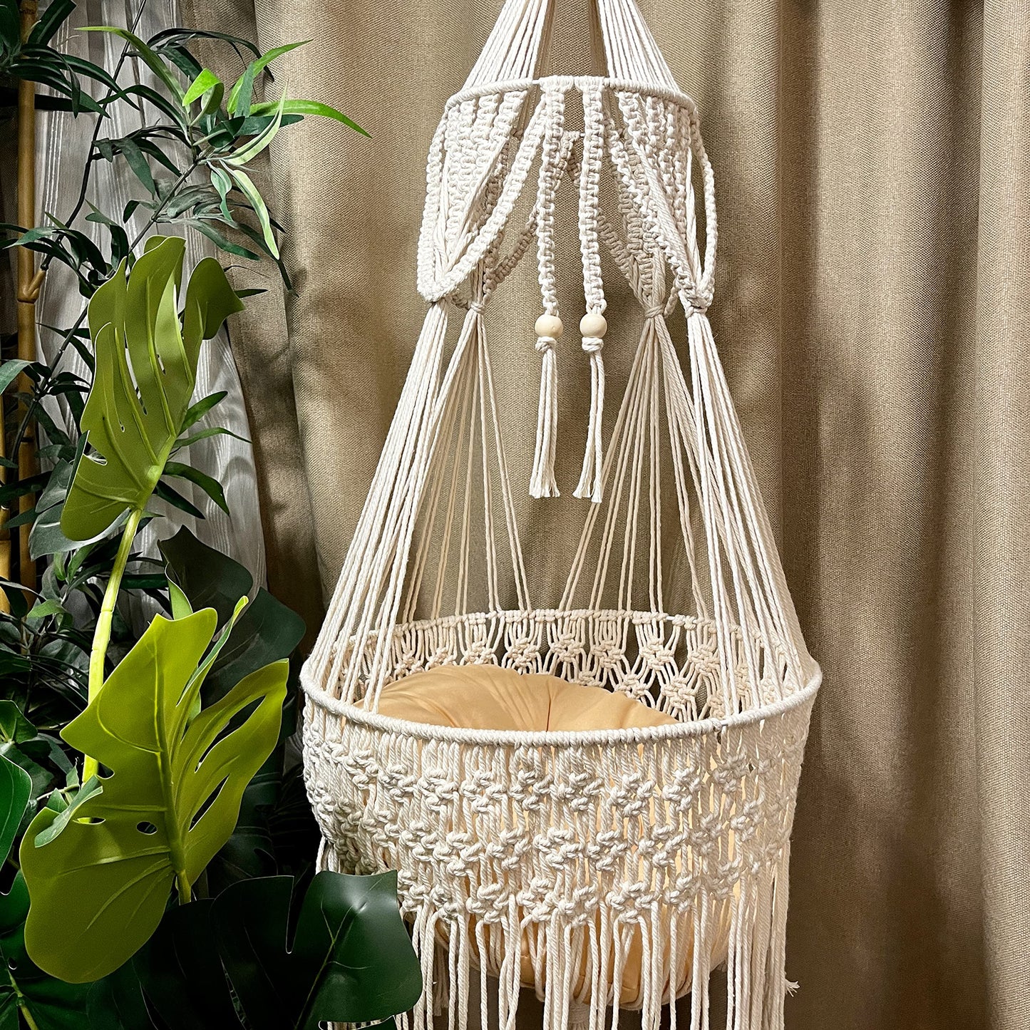 Boho Macrame Cat Hammock Wall Hanging Bed for Indoor Cats